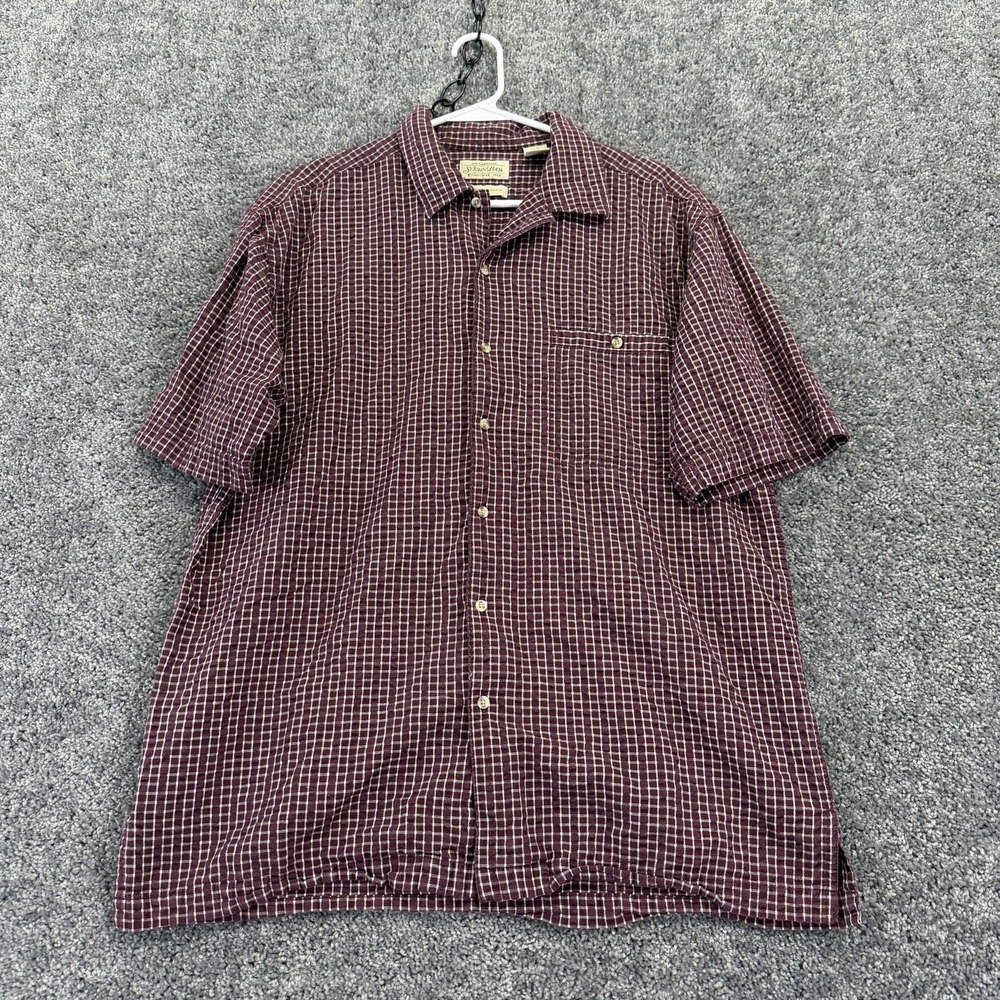 St. John's Bay Shirt Mens Medium Red Check Short Sleeve Button Seersucker